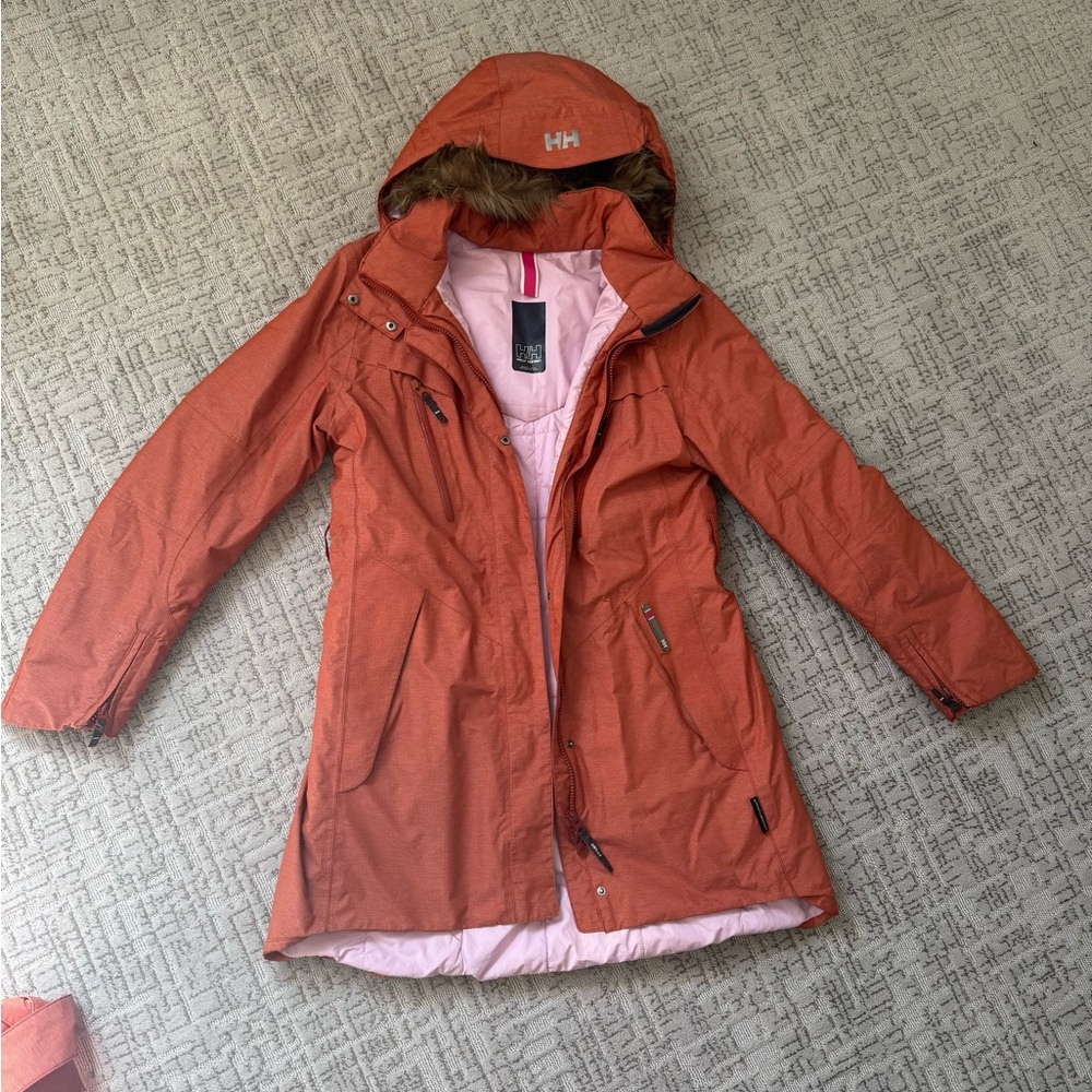 Helly Hansen Rust Orange Jacket with light Pink Lining